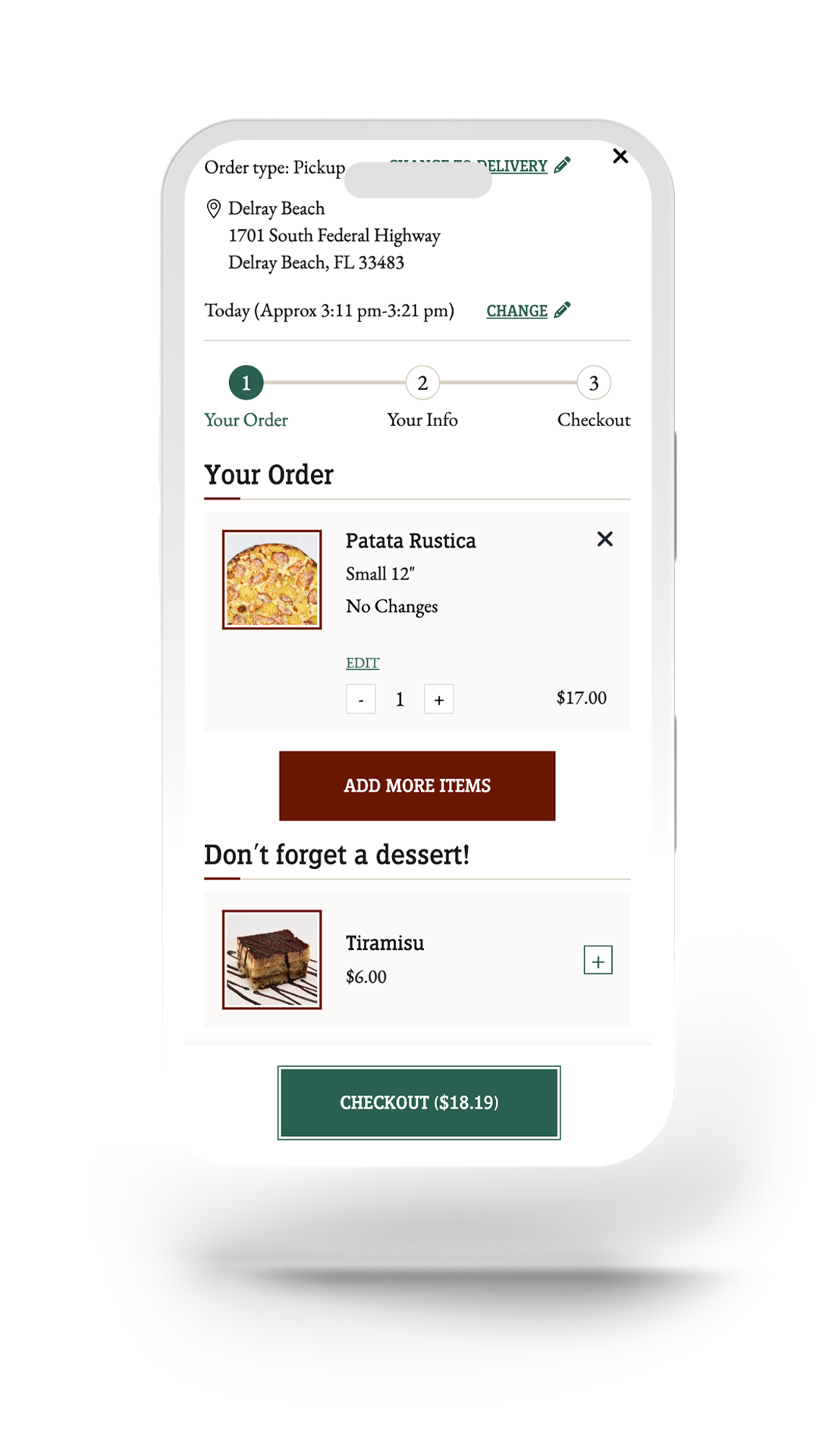 Frank Pepe's Pizzeria pizza restaurant online ordering flow design ux