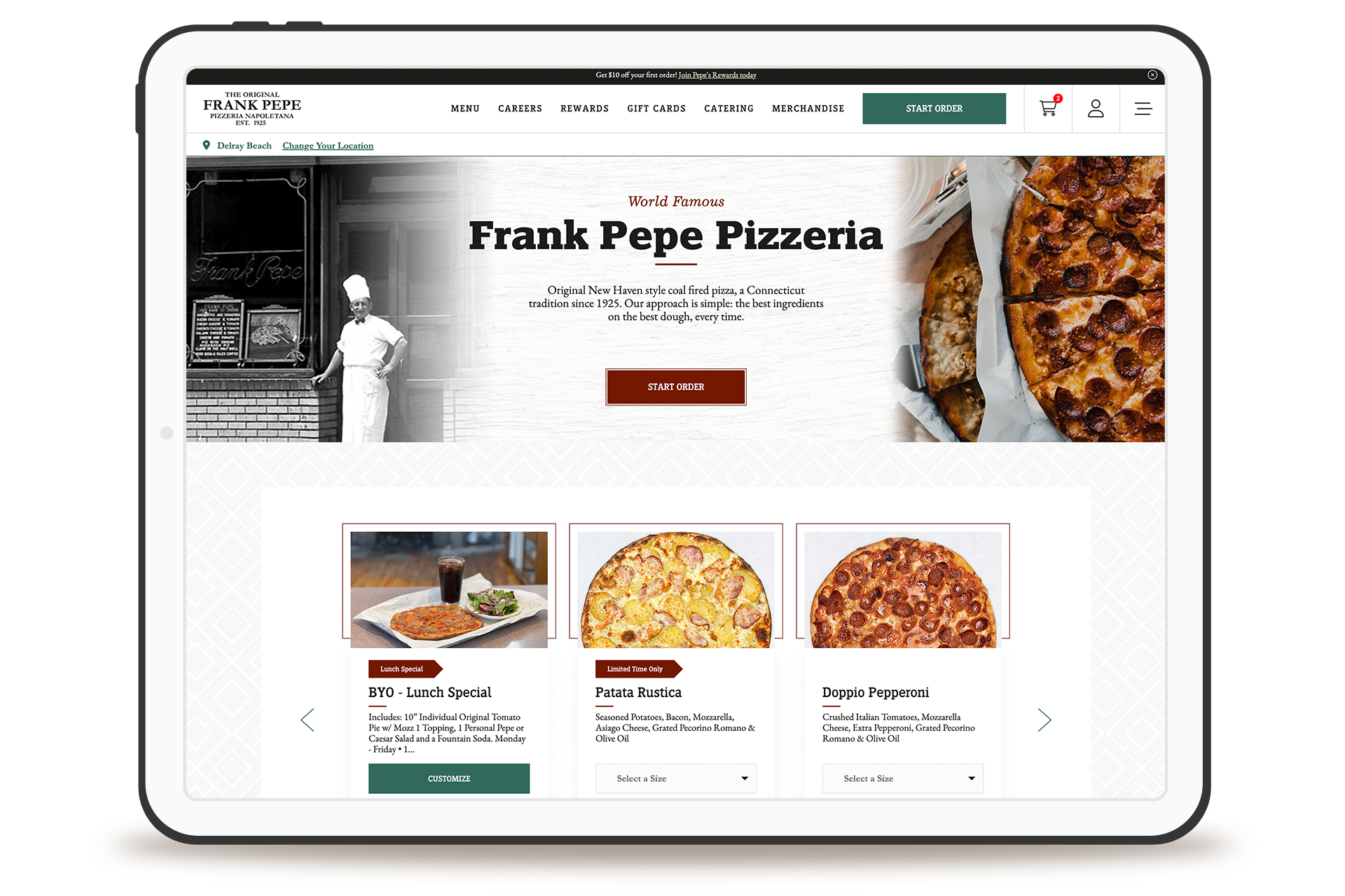 Frank Pepe's Pizzeria restaurant website design and development